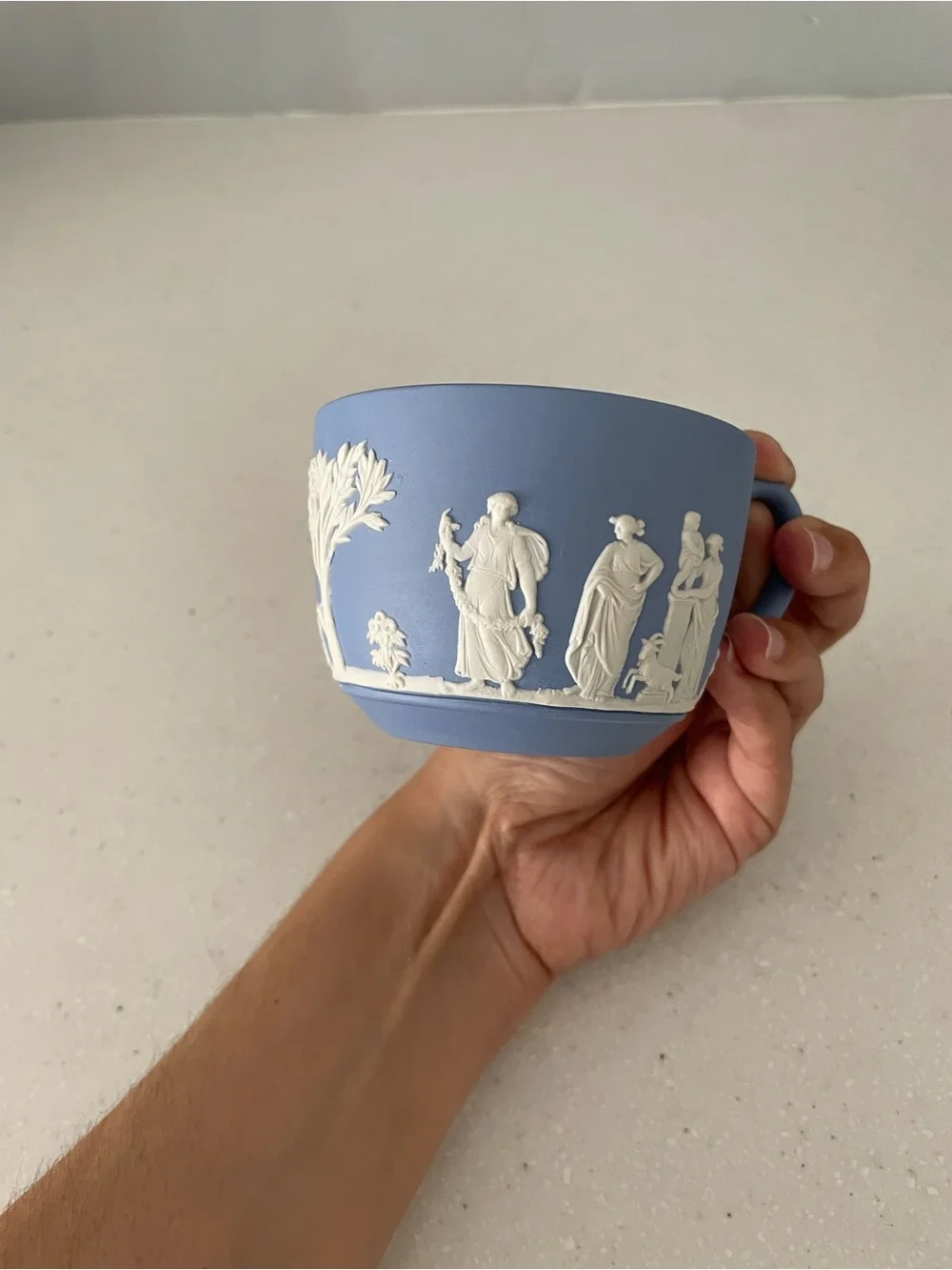 Wedgwood Light Blue Jasperware Cup with White Classical Relief